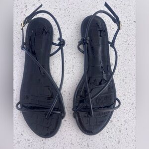 SCHUTZ Malta Black Croc-Embossed Strappy Flat Sandals Size 9.5